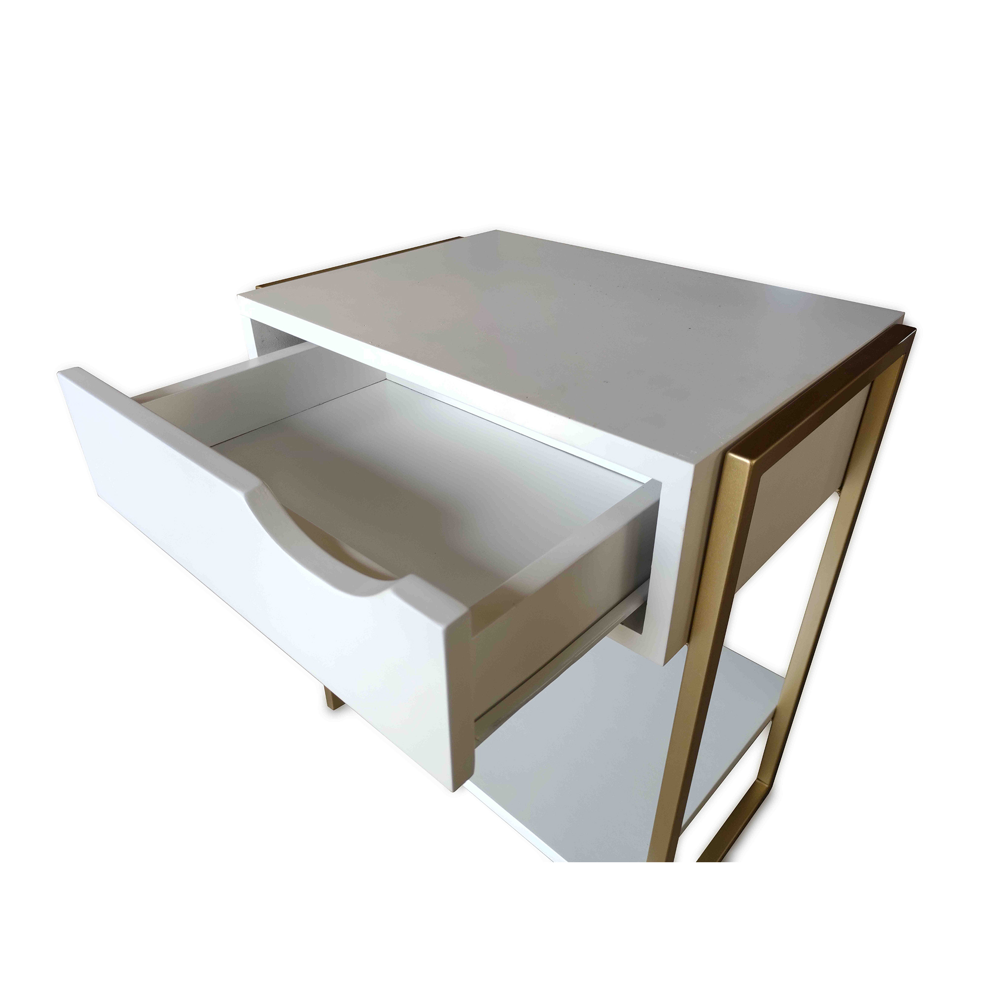 KIT 2 Mesas de Cabeceira Mordomo Lateral Cama Com 1 Gaveta Branco / Dourado