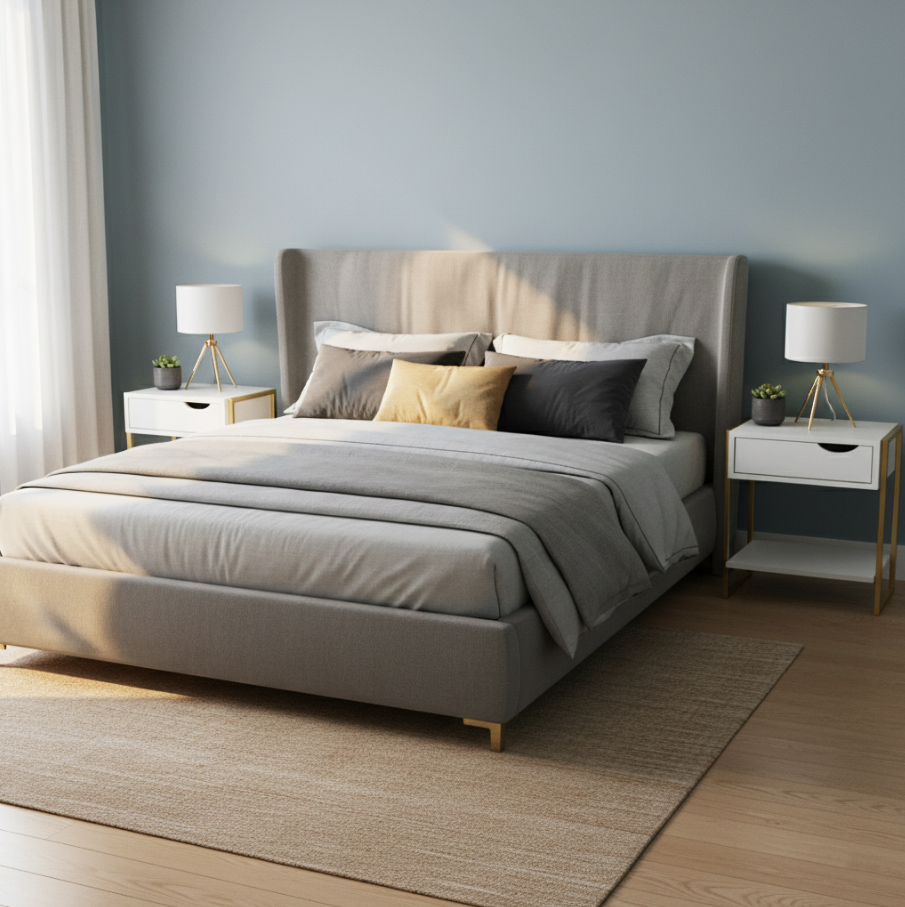 KIT 2 Mesas de Cabeceira Mordomo Lateral Cama Com 1 Gaveta Branco / Dourado