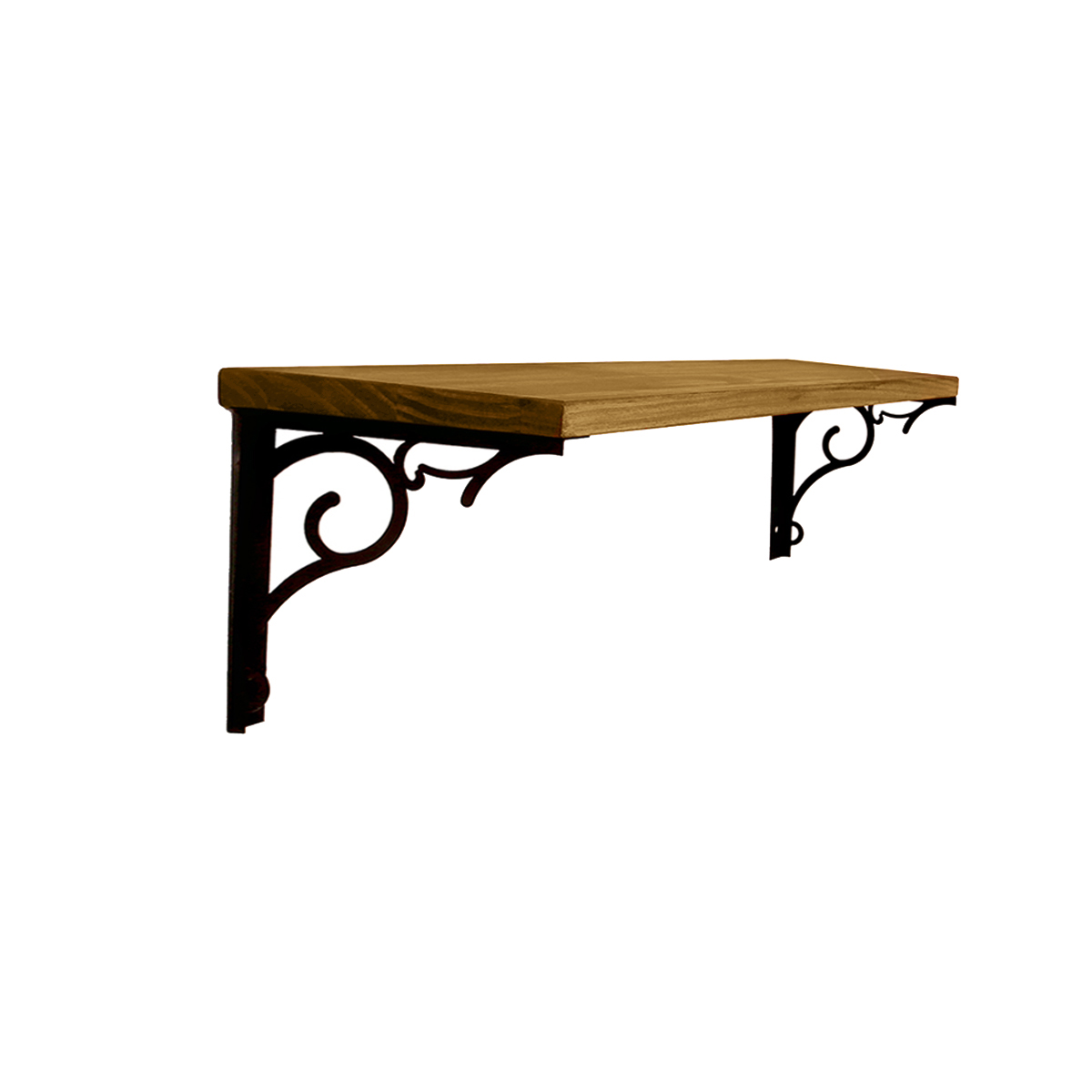KIT 2 Prateleiras Kalises 60cm Casa Cozinha Linda Preta Moderna com Arabescos em Metal e Tampo Pinus Rústico