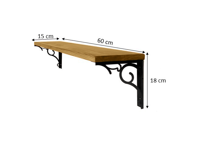 KIT 2 Prateleiras Kalises 60cm Casa Cozinha Linda Preta Moderna com Arabescos em Metal e Tampo Pinus Rústico