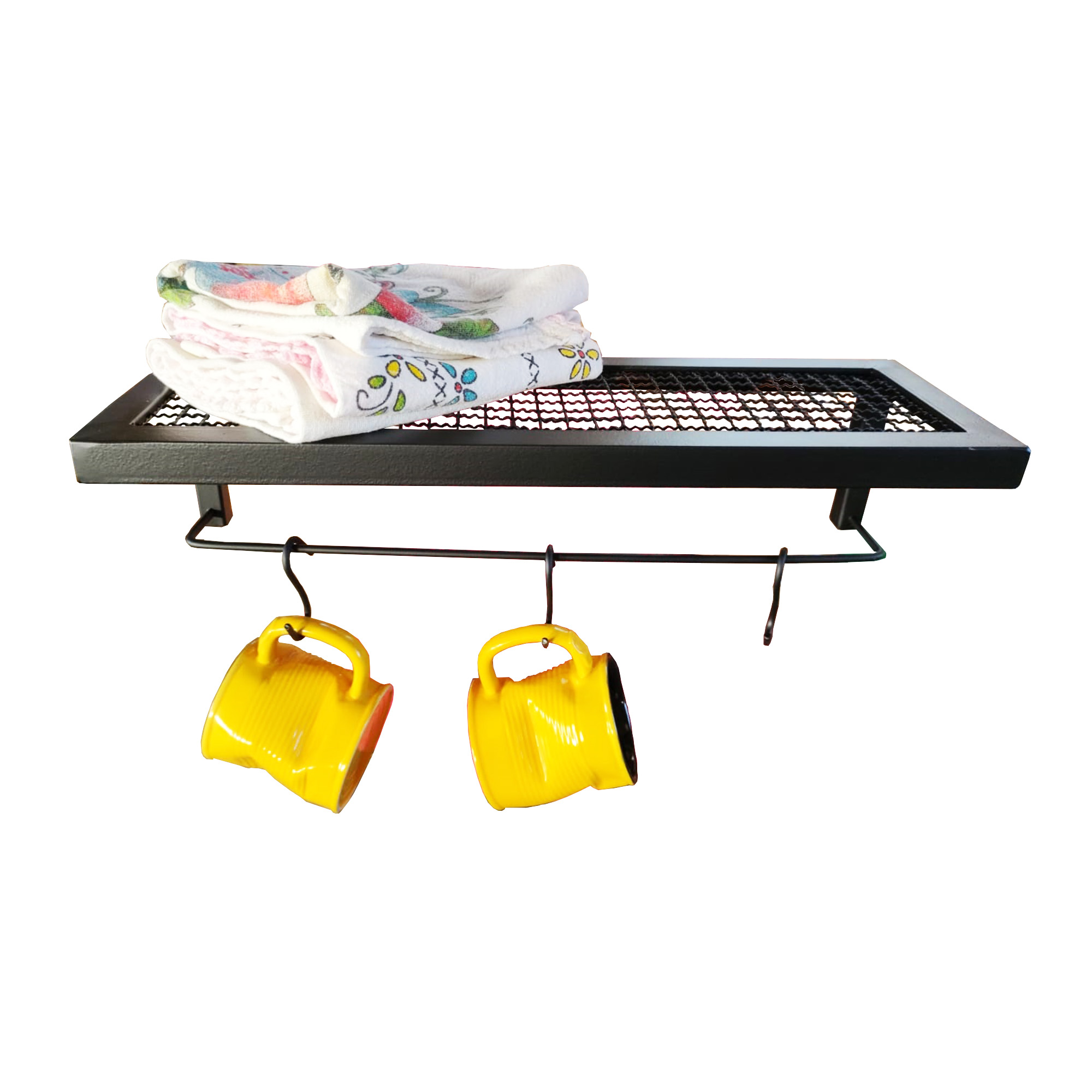 KIT 2 Prateleiras de Tela Decorativas Cozinha Porta Toalhas e Utensílios Metal Preto