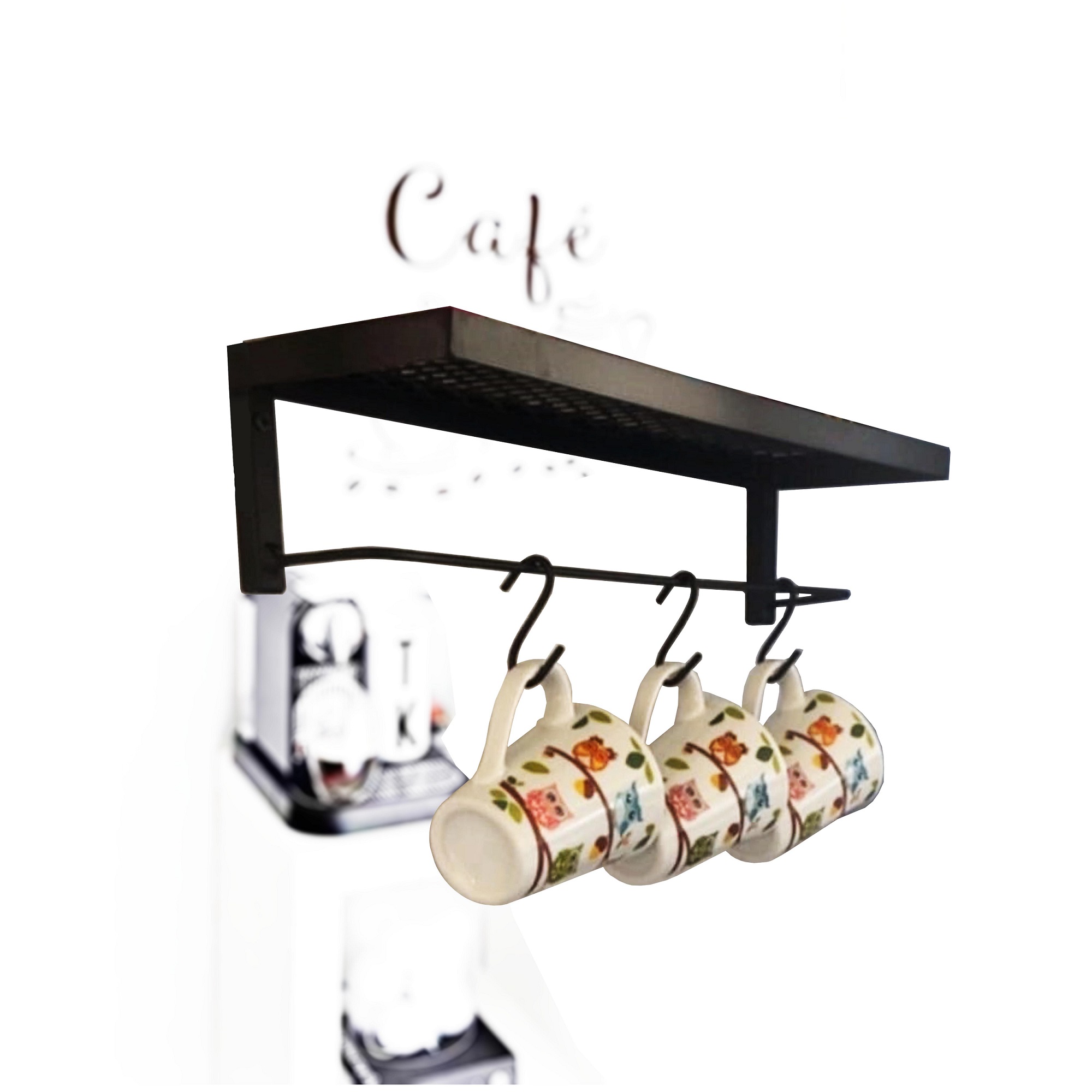 KIT 2 Prateleiras de Tela Decorativas Cozinha Porta Toalhas e Utensílios Metal Preto