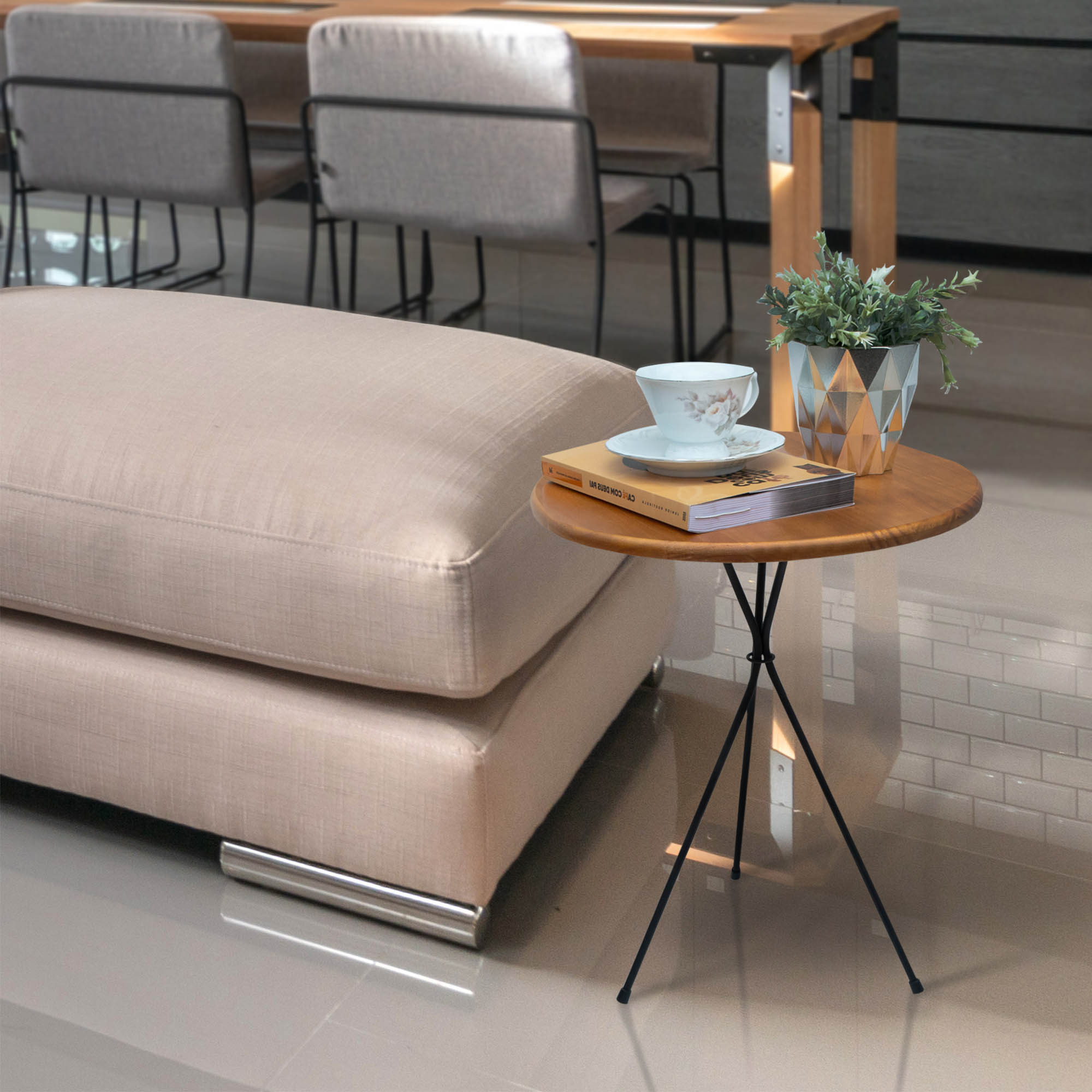Mesa Lateral Embaraço Redonda Bistrô apoio Sofá Decoração 45 x 45cm Metal Preto