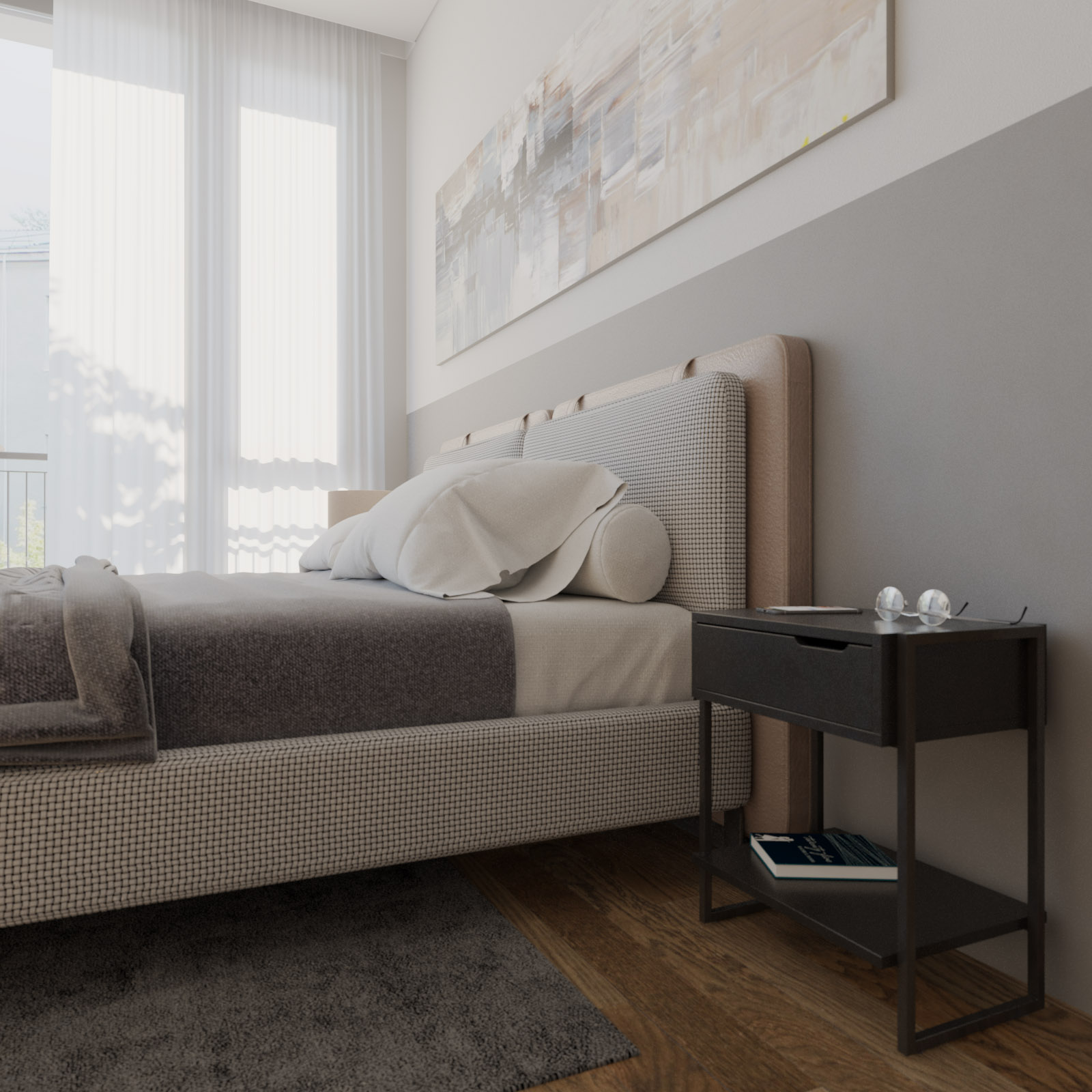 Mesa de Cabeceira Mordomo Black Com 1 Gaveta Móvel Apoio Lateral de Cama
