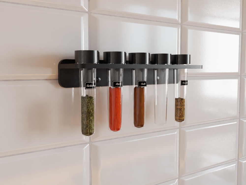 Porta Temperos de Parede Cozinha  com 5 Tubetes Preto