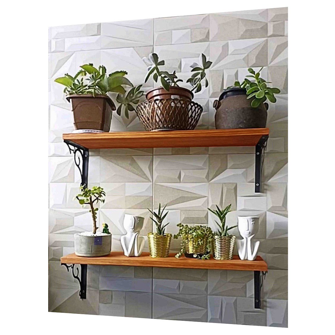 Prateleira De Parede Metal Madeira Nicho Suspenso para Casa Cozinha Decoração Kalise 60cm