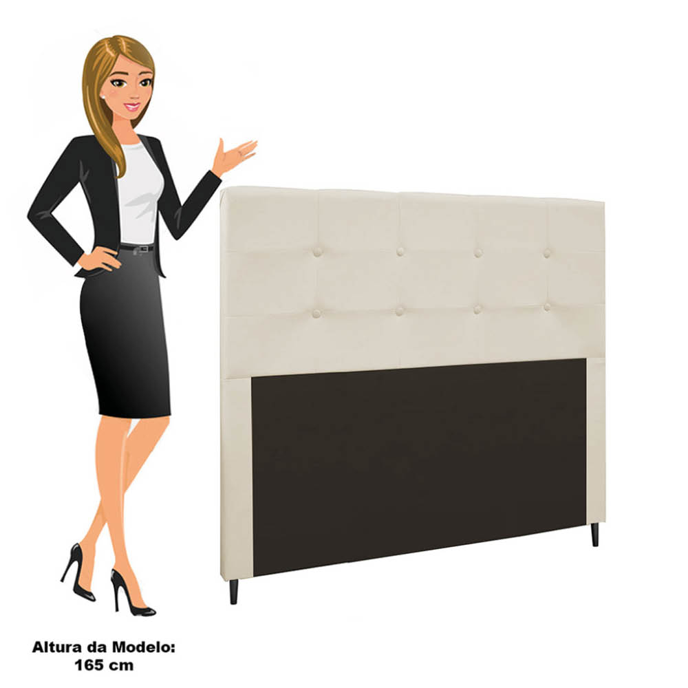 Cabeceira Casal Queen Cama Box 160cm para Quarto Luna Suede Bege M11 - D'Rossi