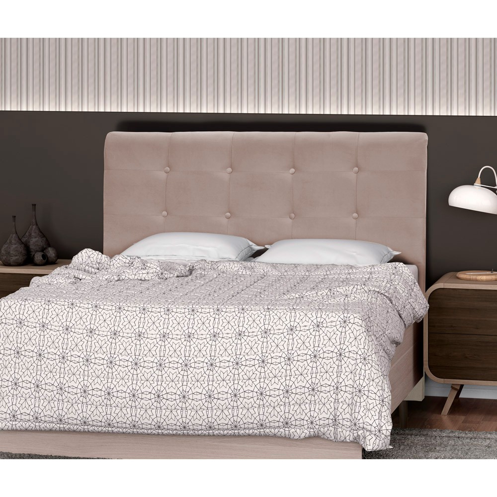 Cabeceira Luna para Cama Box Casal 140 cm Suede Bege D'Rossi