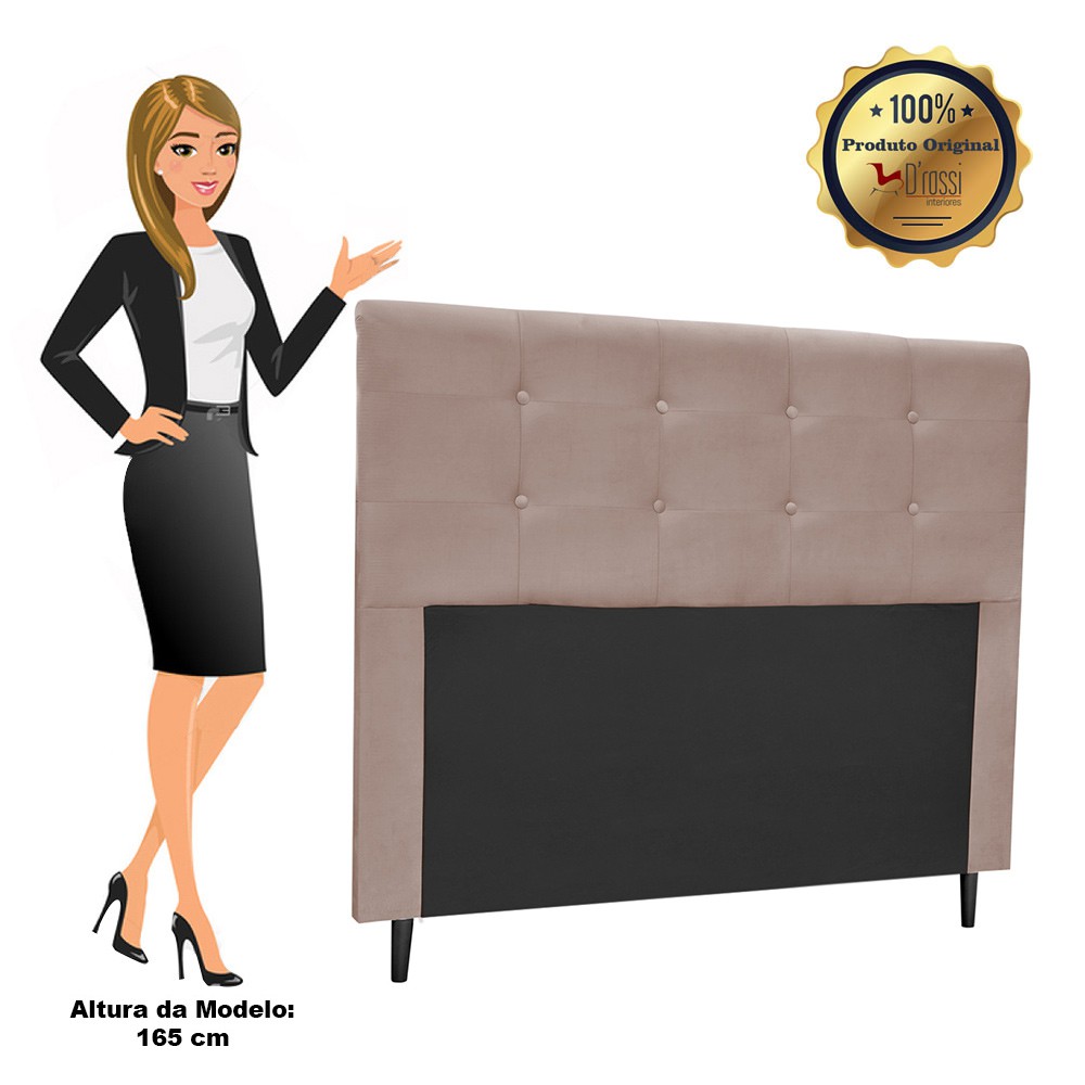 Cabeceira Luna para Cama Box Queen 160 cm Suede Bege D'Rossi