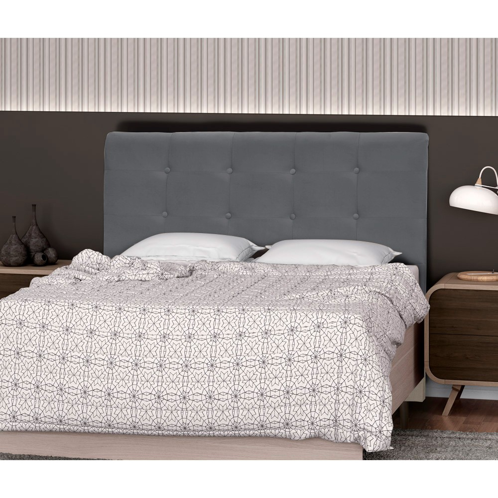Cabeceira Luna para Cama Box Queen 160 cm Suede Cinza D'Rossi