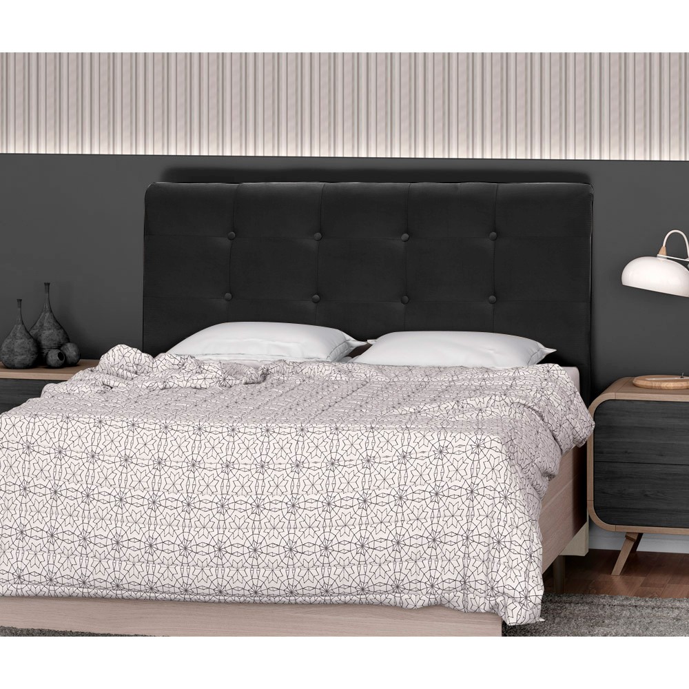 Cabeceira Luna para Cama Box Queen 160 cm Suede Preto D'Rossi