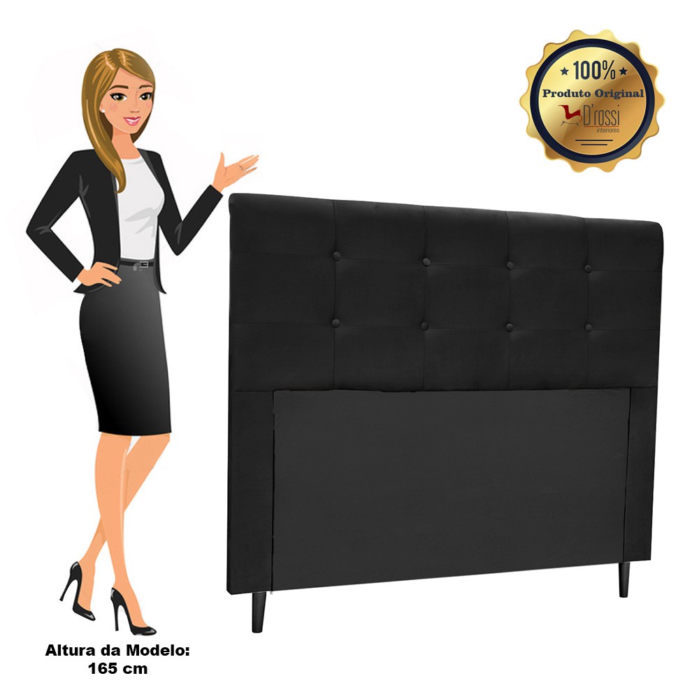 Cabeceira Luna para Cama Box Queen 160 cm Suede Preto D'Rossi