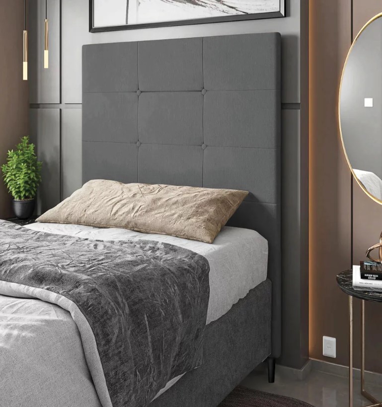 Cabeceira Solteiro Cama Box 90cm para Quarto Luna Suede Cinza M11 - D'Rossi