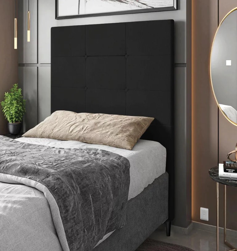 Cabeceira Solteiro Cama Box 90cm para Quarto Luna Suede Preto M11 - D'Rossi
