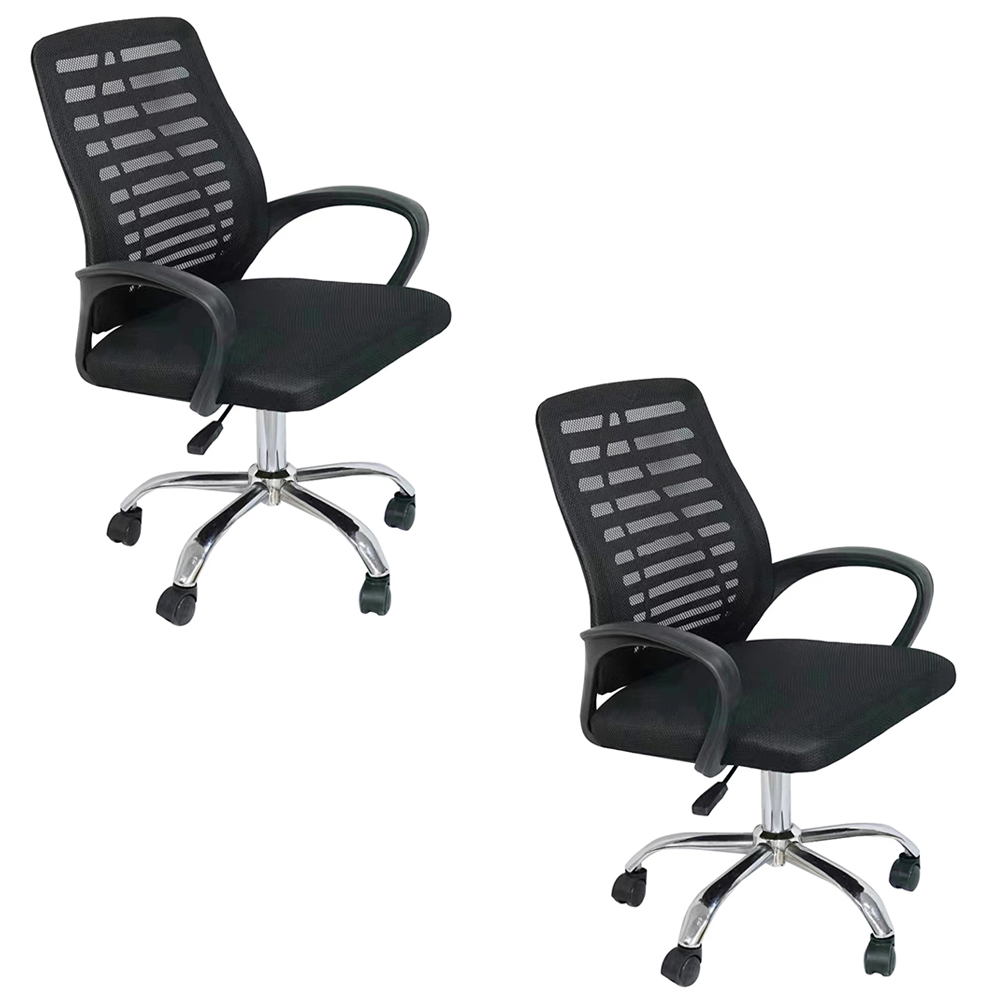 Cadeira Escritório kit 2 León Preto Base Giratória Cromada R02 - D'Rossi