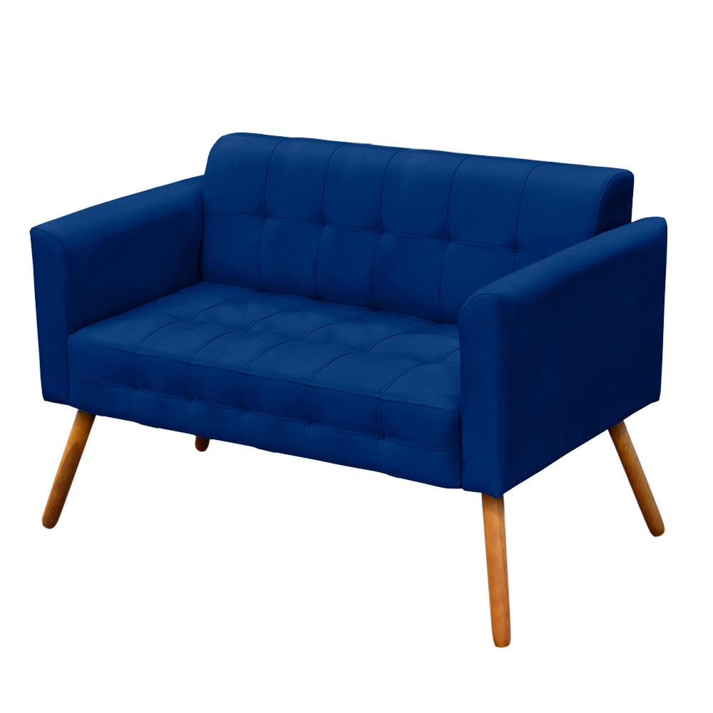 Conjunto Namoradeira 2 Lugares e 01 Poltrona Giratória Elisa Suede Azul Royal Base Cromada - D'Rossi