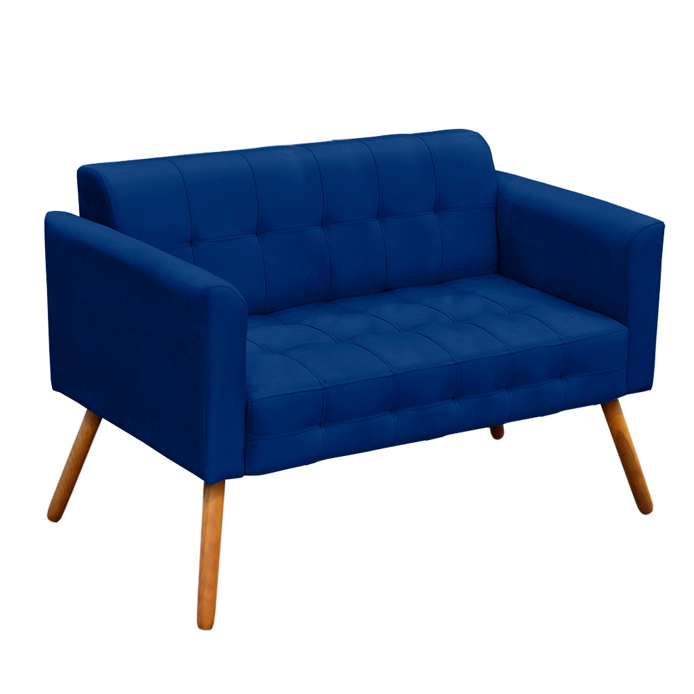Conjunto Namoradeira 2 Lugares e 01 Poltrona Giratória Elisa Suede Azul Royal Base Cromada - D'Rossi