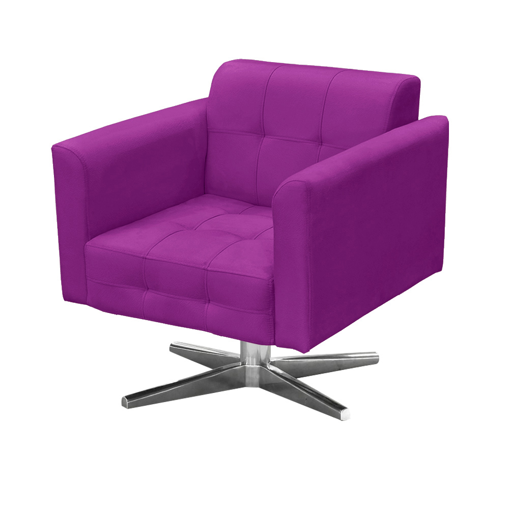 Conjunto Namoradeira 2 Lugares e 01 Poltrona Giratória Elisa Suede Roxo Base Cromada - D'Rossi