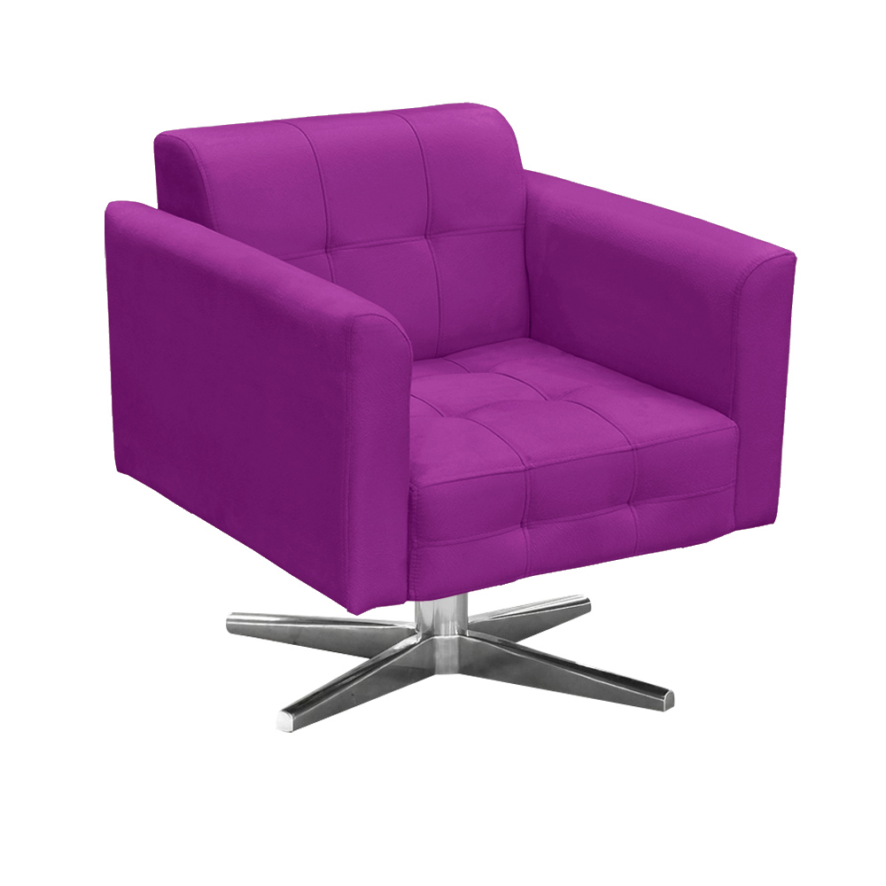 Conjunto Namoradeira 2 Lugares e 01 Poltrona Giratória Elisa Suede Roxo Base Cromada - D'Rossi