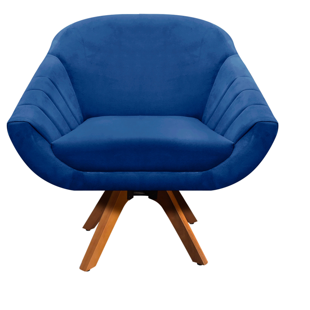 Kit 02 Poltronas Giovana Suede Azul Royal Base Giratória - D'Rossi