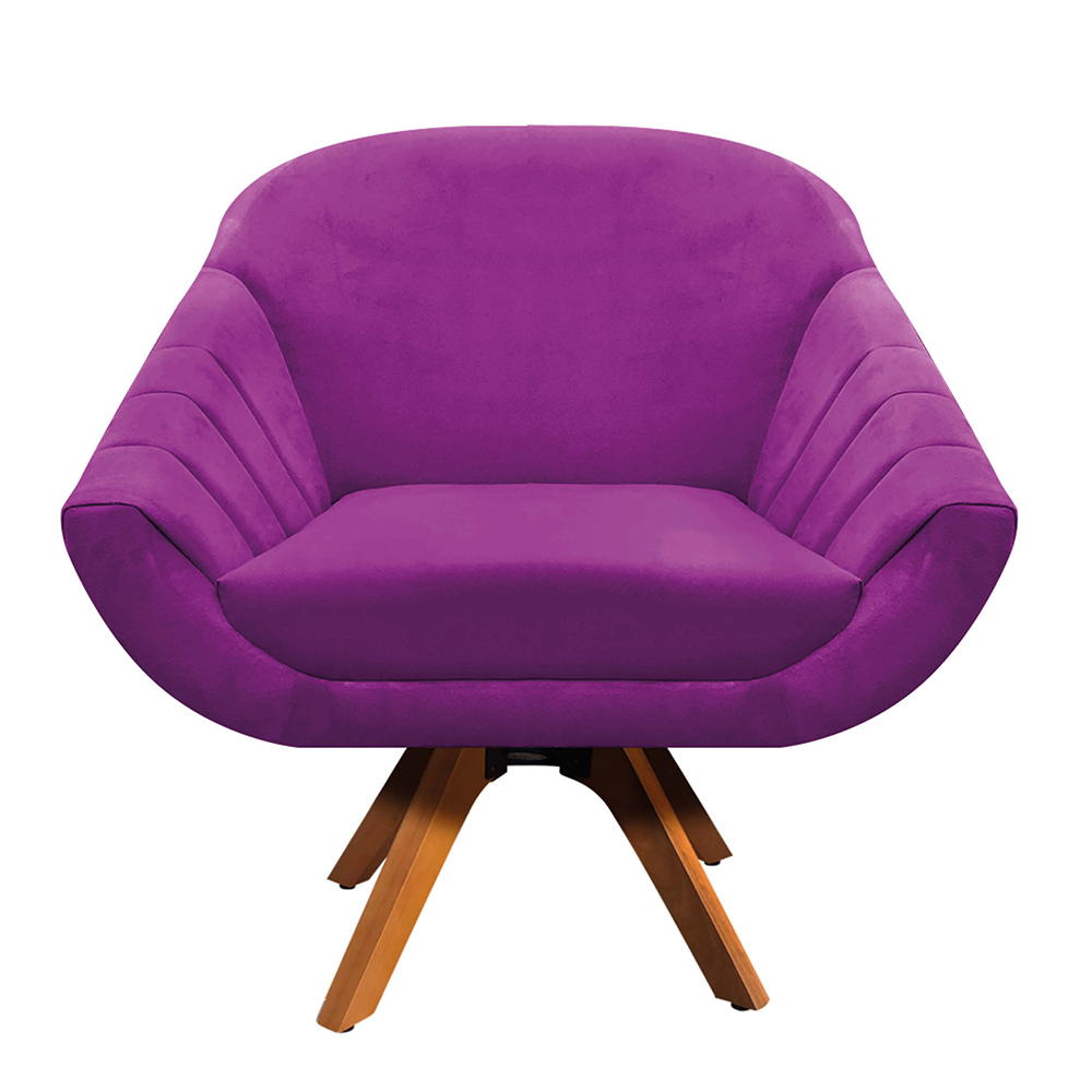 Kit 02 Poltronas Giovana Suede Roxo Base Giratória - D'Rossi