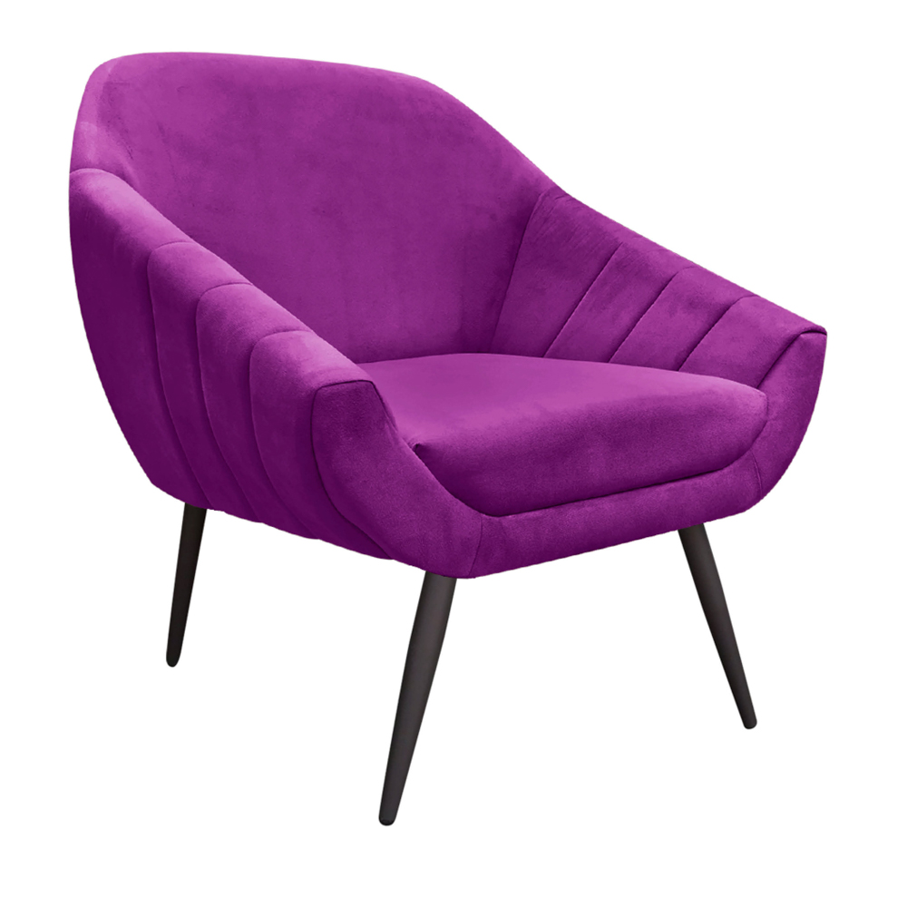 Kit 02 Poltronas Giovana Suede Roxo Pés Palito Ferro D'Rossi