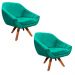 Kit 02 Poltronas Giovana Suede Verde Turquesa Base Giratória - D'Rossi