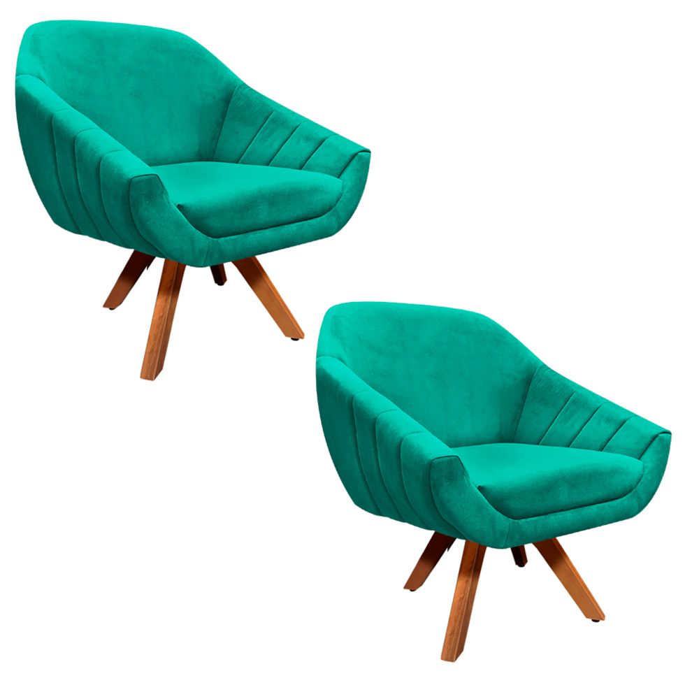 Kit 02 Poltronas Giovana Suede Verde Turquesa Base Giratória - D'Rossi