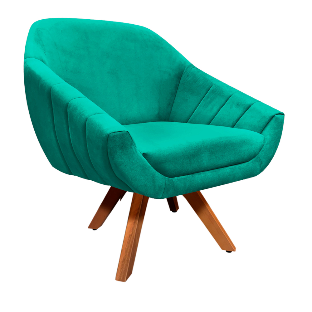 Kit 02 Poltronas Giovana Suede Verde Turquesa Base Giratória - D'Rossi