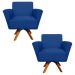 Kit 02 Poltronas Giratória Dora Suede Azul Royal Base Madeira - D'Rossi