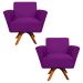 Kit 02 Poltronas Giratória Dora Suede Roxo Base Madeira - D'Rossi