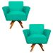 Kit 02 Poltronas Giratória Dora Suede Verde Turquesa Base Madeira - D'Rossi