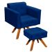 Kit 1 Poltrona com Puff Giratória Elisa Suede Azul Royal - D'Rossi