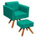 Kit 1 Poltrona com Puff Giratória Elisa Suede Verde Turquesa - D'Rossi