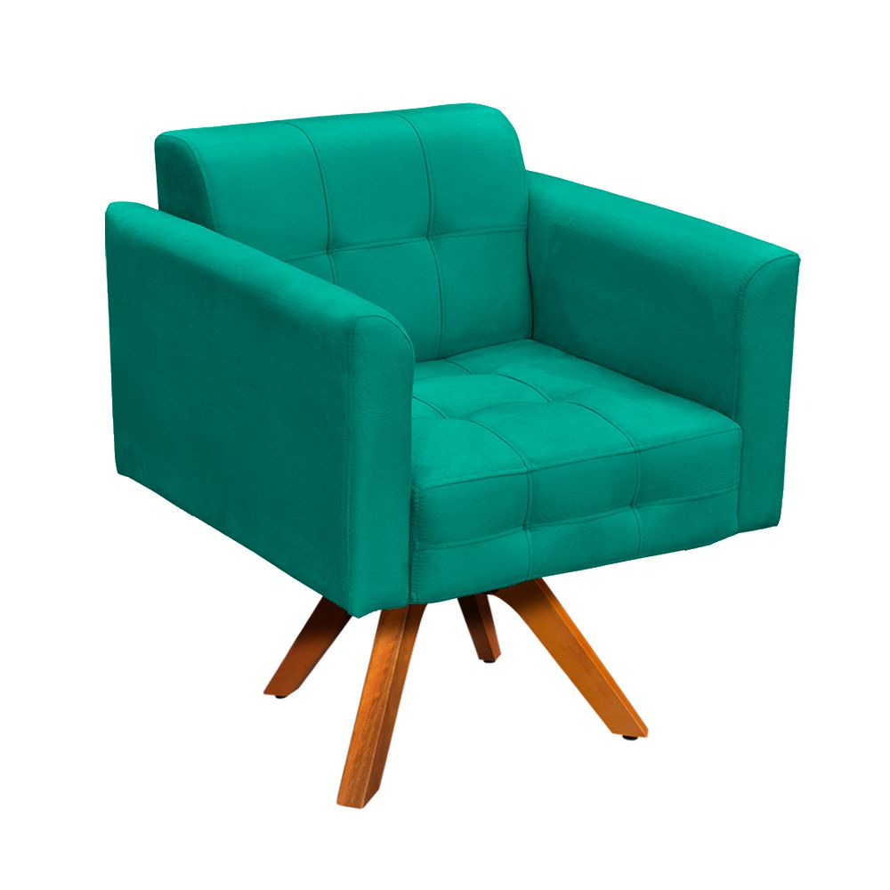 Kit 1 Poltrona com Puff Giratória Elisa Suede Verde Turquesa - D'Rossi