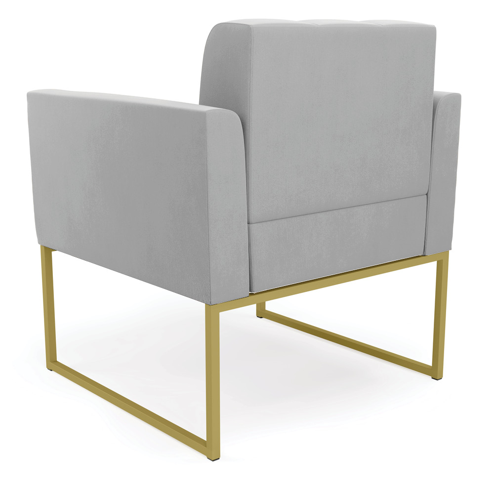 Kit 1 Sofá Namoradeira e 1 Poltrona Elisa Suede Cinza Base Metálica Industrial Dourada - D'Rossi