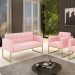 Kit 1 Sofá Namoradeira e 1 Poltrona Elisa Suede Rosa Bebê Base Metálica Industrial Dourada - D'Rossi