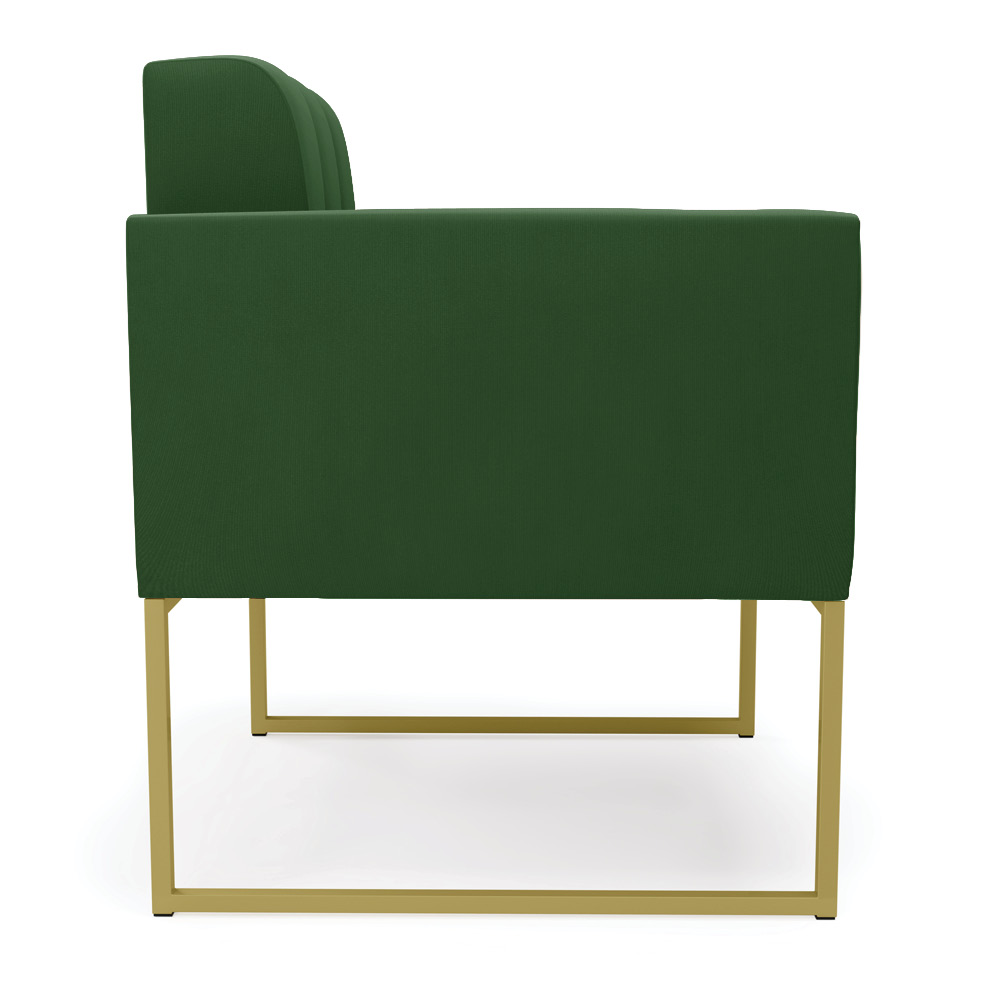 Kit 1 Sofá Namoradeira e 1 Poltrona Elisa Suede Verde Base Metálica Industrial Dourada - D'Rossi
