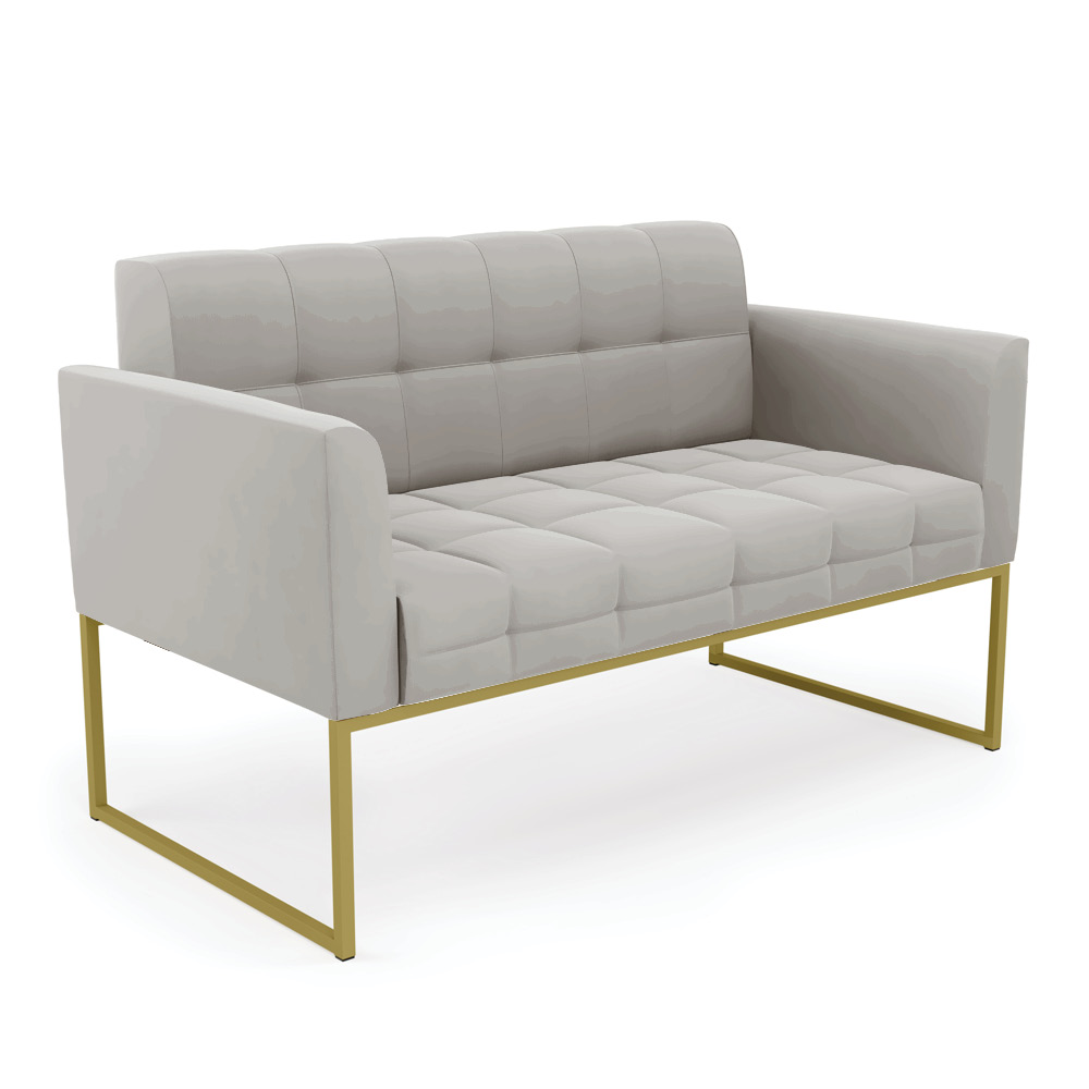Kit 1 Sofá Namoradeira e 1 Poltrona Elisa Veludo Cinza Base Metálica Industrial Dourado - D'Rossi