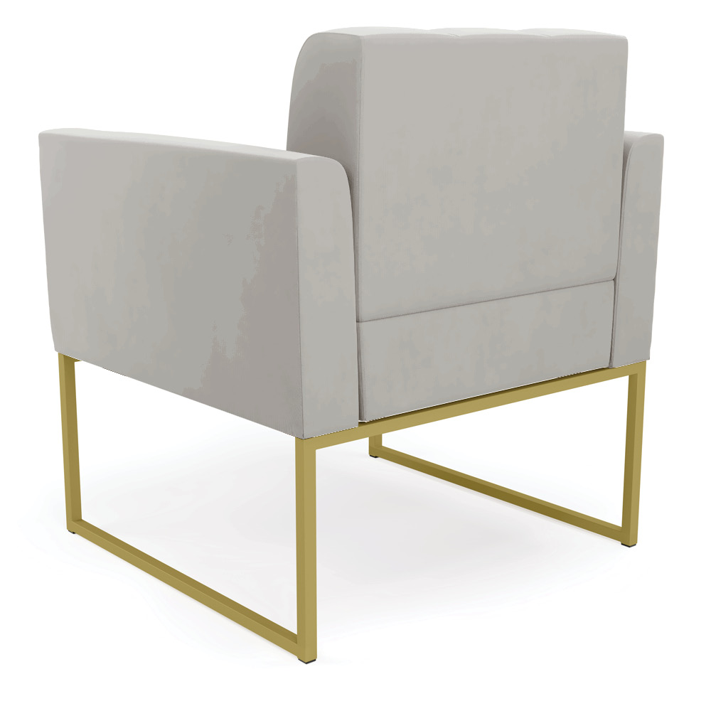 Kit 1 Sofá Namoradeira e 1 Poltrona Elisa Veludo Cinza Base Metálica Industrial Dourado - D'Rossi