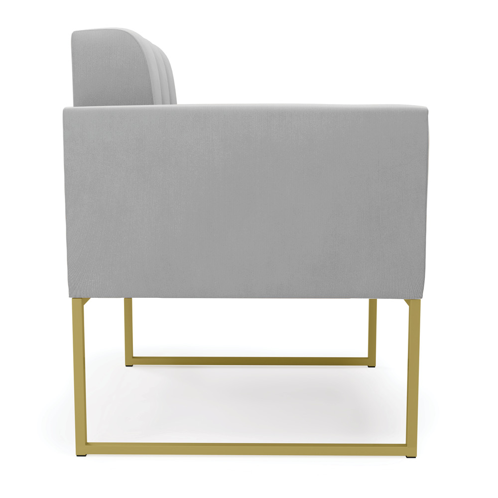 Kit 1 Sofá Namoradeira e 2 Poltronas Elisa Suede Cinza Base Metálica Industrial Dourada - D'Rossi