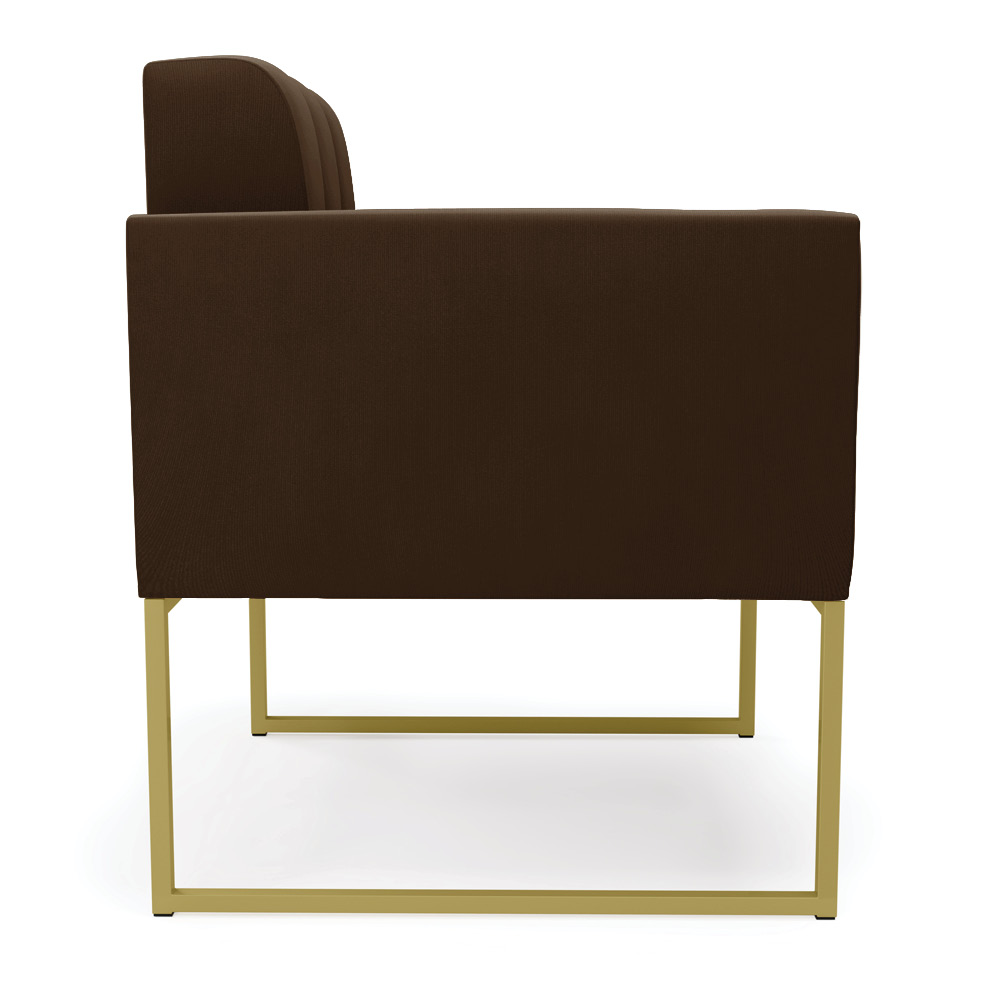 Kit 1 Sofá Namoradeira e 2 Poltronas Elisa Suede Marrom Base Metálica Industrial Dourado - D'Rossi
