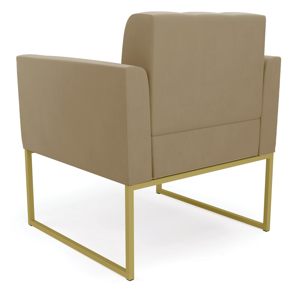 Kit 1 Sofá Namoradeira e 2 Poltronas Elisa Suede Marrom Rato Base Metálica Industrial Dourado - D'Rossi
