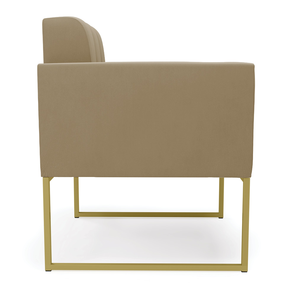 Kit 1 Sofá Namoradeira e 2 Poltronas Elisa Suede Marrom Rato Base Metálica Industrial Dourado - D'Rossi