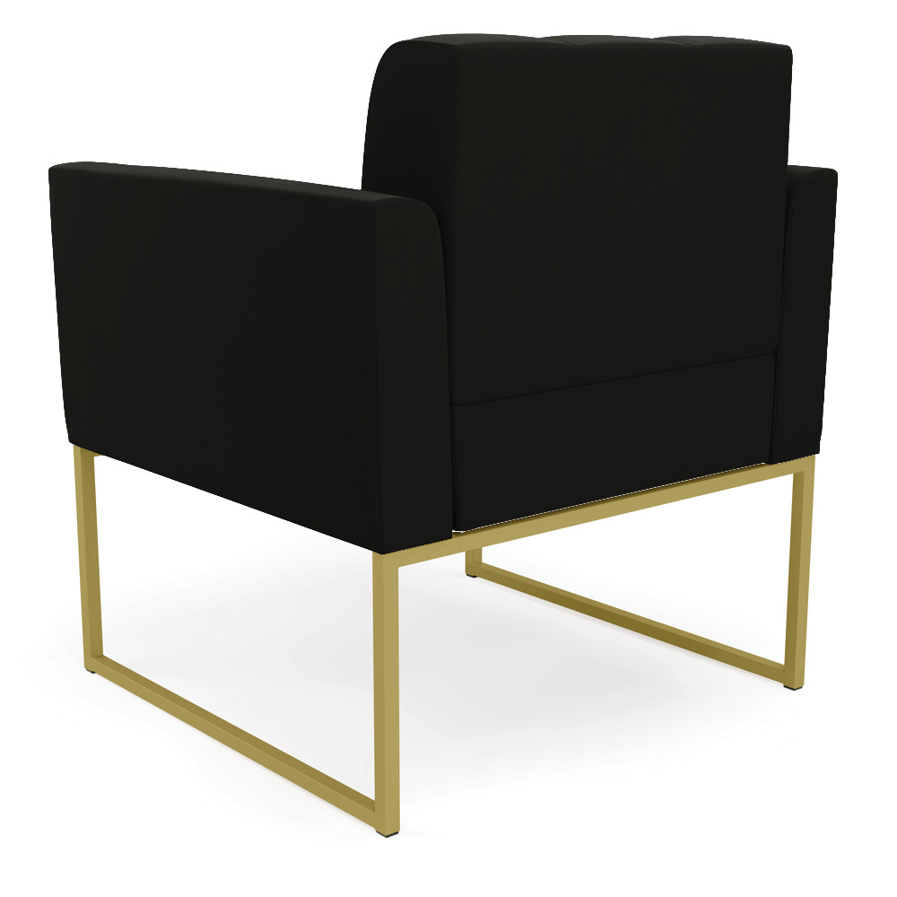 Kit 1 Sofá Namoradeira e 2 Poltronas Elisa Suede Preto Base Metálica Industrial Dourado - D'Rossi
