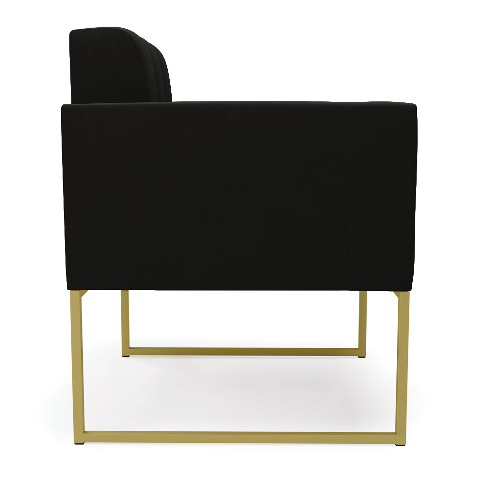 Kit 1 Sofá Namoradeira e 2 Poltronas Elisa Suede Preto Base Metálica Industrial Dourado - D'Rossi