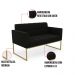 Kit 1 Sofá Namoradeira e 2 Poltronas Elisa Suede Preto Base Metálica Industrial Dourado - D'Rossi