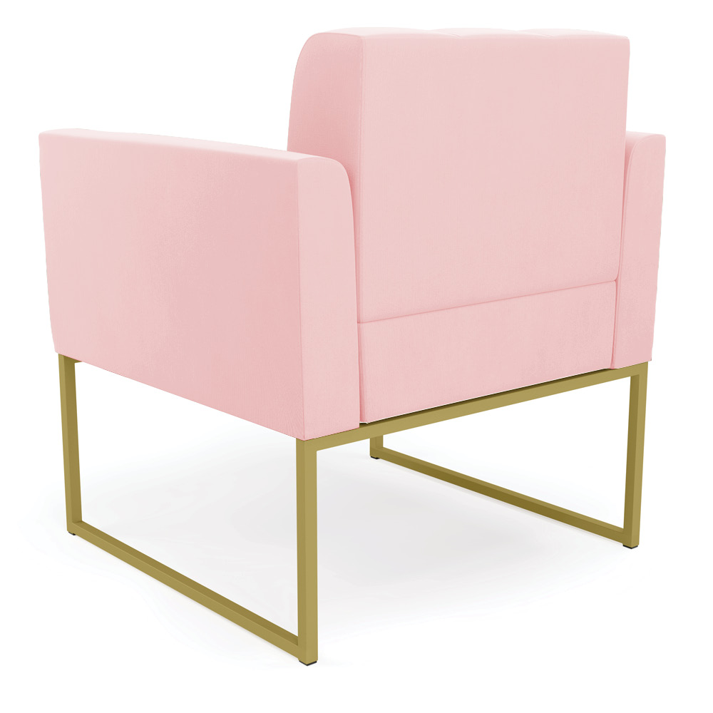 Kit 1 Sofá Namoradeira e 2 Poltronas Elisa Suede Rosa Bebê Base Metálica Industrial Dourado - D'Rossi