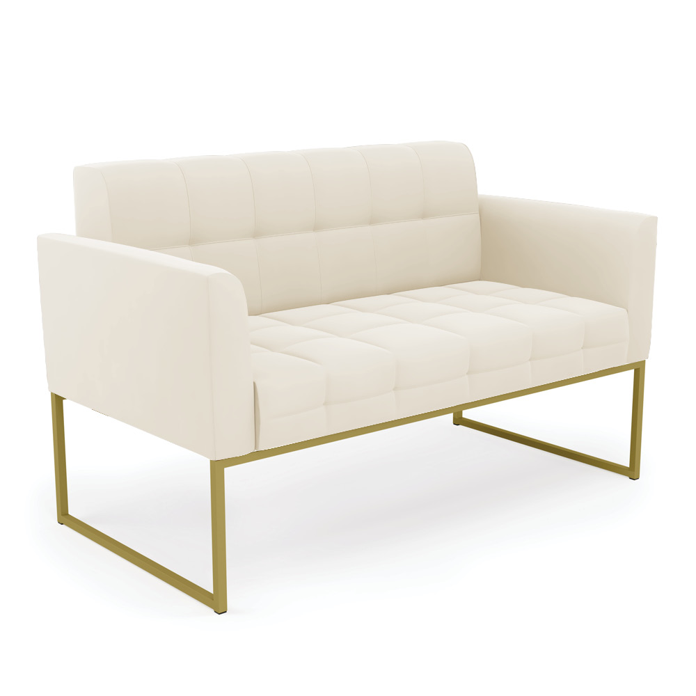Kit 1 Sofá Namoradeira e 2 Poltronas Elisa Veludo Bege Base Metálica Industrial Dourado - D'Rossi