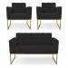 Kit 1 Sofá Namoradeira e 2 Poltronas Elisa Veludo Preto Base Metálica Industrial Dourado - D'Rossi